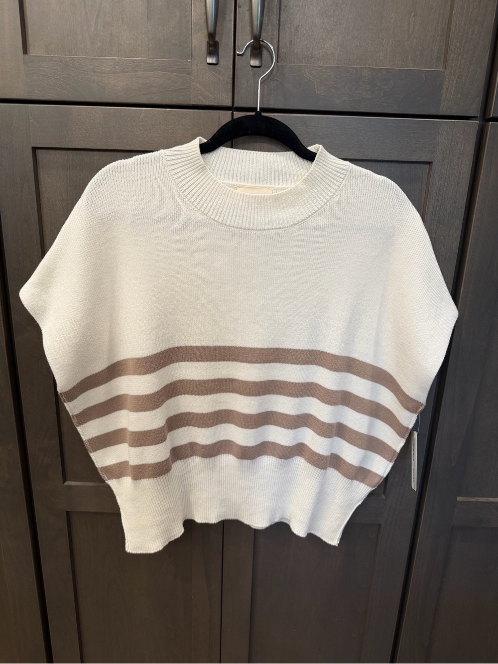 Cotierra Cream and Tan Striped Knit Pullover Top NWT Size S